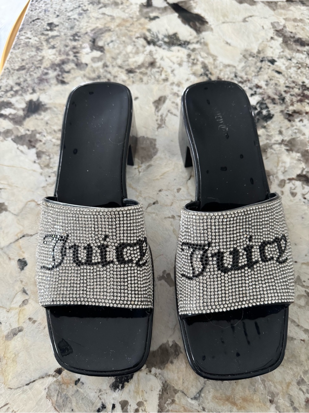 Juicy Couture Rhinestone Slide Heels